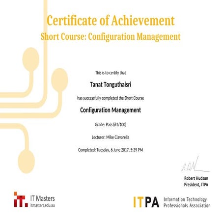 Configuration management - certificate of achievement