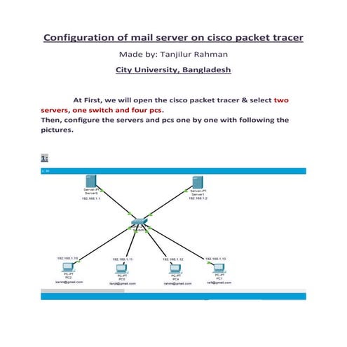 Configuration of mail server on cisco packet trace 