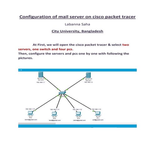 Configuration of mail server on cisco packet tracer 