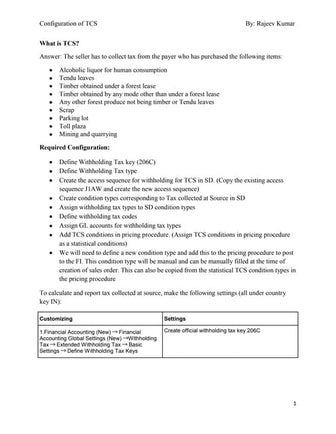 Configuration of TCS