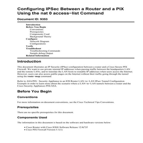 Configuring Ip Sec Between A Router And A Pix
