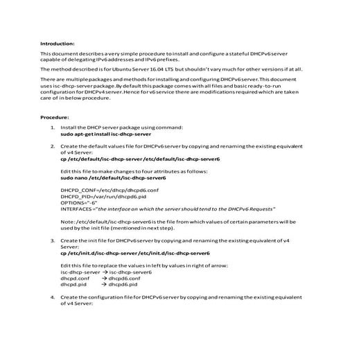 Configuring ubuntu 16.04 server as dhc pv6 server