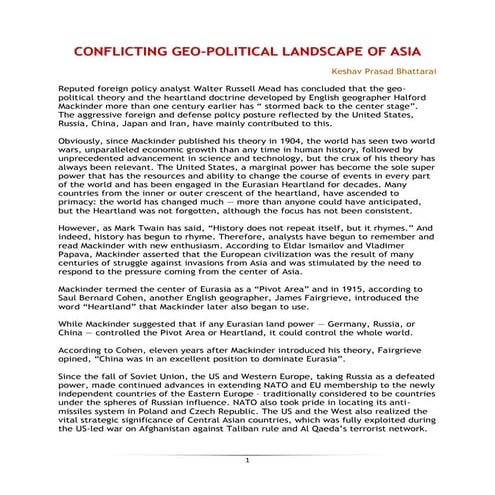 CONFLICTING GEO-POLITICAL LANDSCAPE OF ASIA