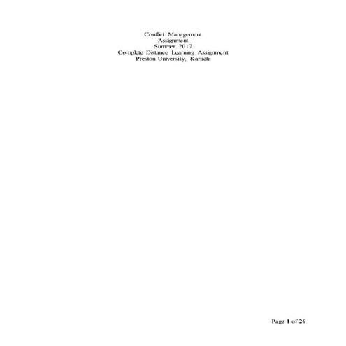 Conflict Management Assignment Preston University | DOCX