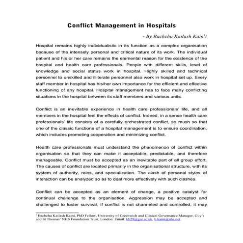 Conflict Management in Hospitals