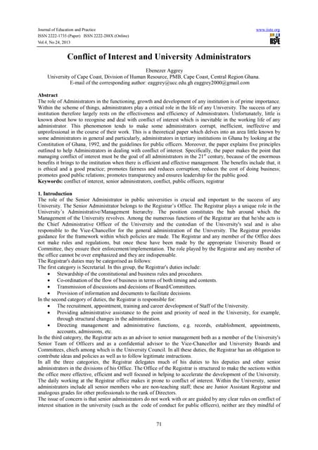 Conflict of interest and university administrators