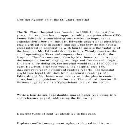 Conflict Resolution at the St. Clare HospitalThe St. Clare.docx