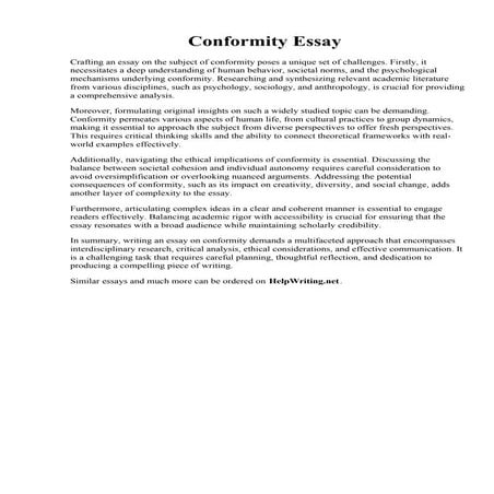 Conformity Essay.  Nonconformist essay. Free Nonconformist Essay Samples. 202...