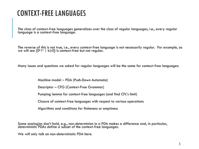 Context Free Languages Basic Presentation