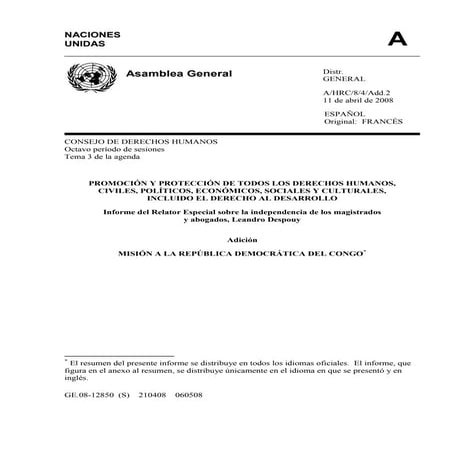 MISIÓN A LA REPÚBLICA DEMOCRÁTICA DEL CONGO