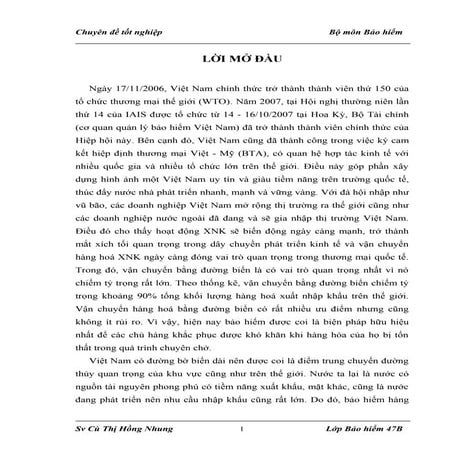 Đề tài  khai thác bảo hiểm hàng hóa xuất nhập khẩu đường biển rất hay, nên th...