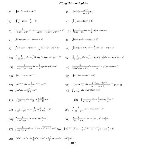 Công thức tích phân