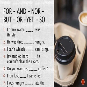 Conjunctions are parts of speech that connect words, phrases, clauses, or sen...