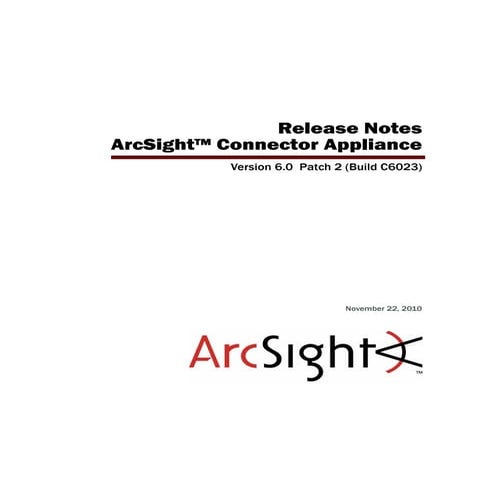 ArcSight Connector Appliance v6.0 Patch 2 Release Notes