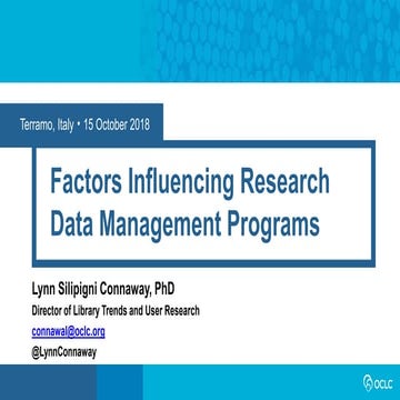 Factors influencing research data management programs.