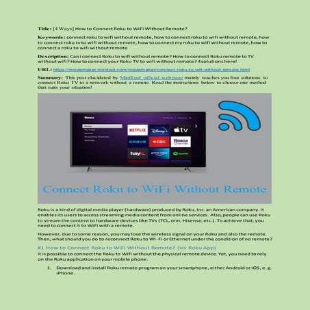 Connect roku to wifi without remote docx