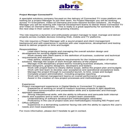 Connected tv project manager