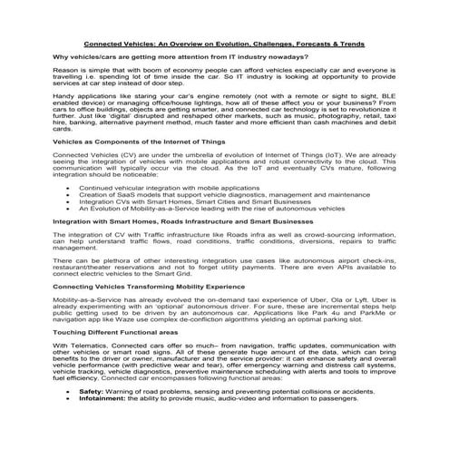 Connected Vehicles: An Overview on Evolution, Challenges, Forecasts and Trends