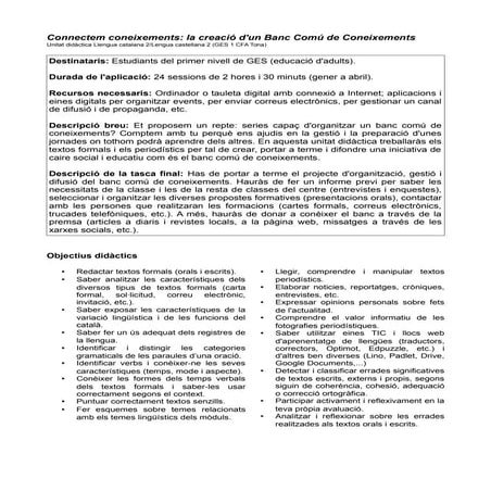 Connectem coneixements - Unitat didàctica GES 1 (Llengua catalana 2 i Lengua castellana 2)