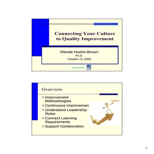 Oct 2008 Presentation Connecting Culture To Quality Improvement 