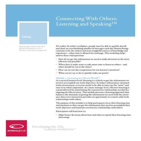 Connecting With Others: Listening and Speaking