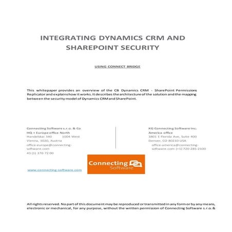 Connecting software Whitepaper: Integrating Dynamics CRM and SharePoint security