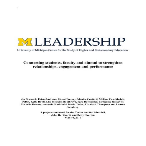 M Leadership: Proposal for rebranding, advancing and strengthening the Univer...