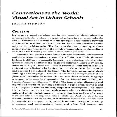 Connections to the world ; visual art in urban schools 