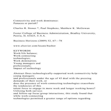 Connectivity and work dominancePanacea or pariahCharle.docx