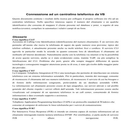 Connessione ad un centralino telefonico da vb [santi caltabiano]