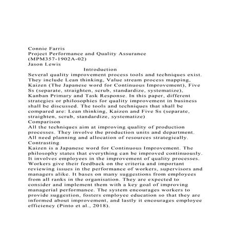 Connie FarrisProject Performance and Quality Assurance(M.docx