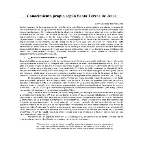 Conocimiento propio según Santa Teresa de Jesús