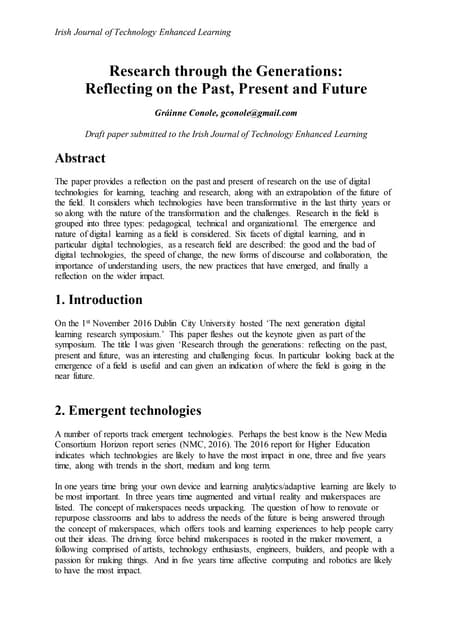 Research through the Generations:  Reflecting on the Past, Present and Future
