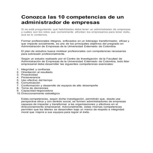 Conozca las 10 competencias de un administrador de empresas