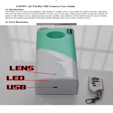 Conpu air purifier hd camera user guide