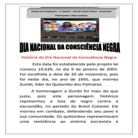 África: consciência negra - Jornal Caramuru - Turma 1601