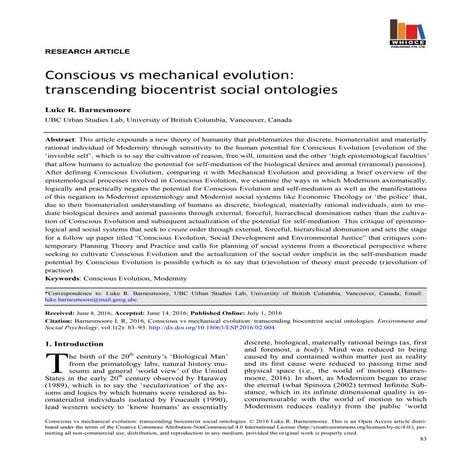 Conscious vs mechanical evolution: transcending biocentrist social ontologies 