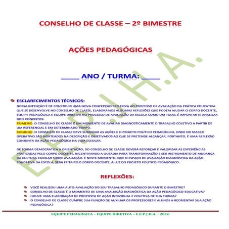 Conselho de Classe - Ações Pedagógicas