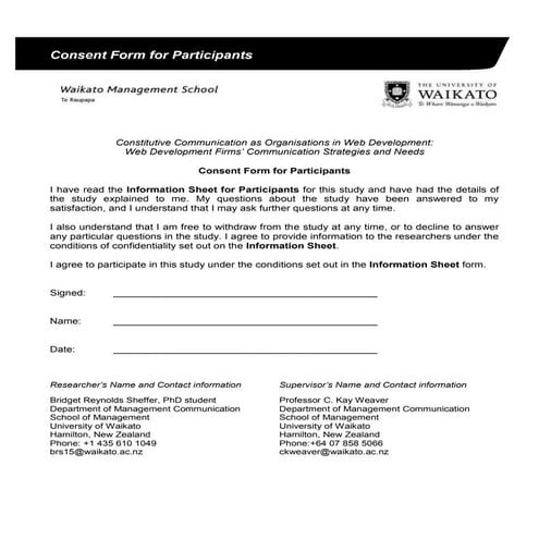 Consent form for participants