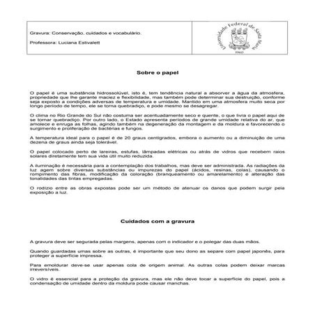 Conservação, cuidados e vocabulário da gravura