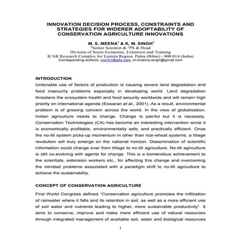 Conservation agriculture economic aspects