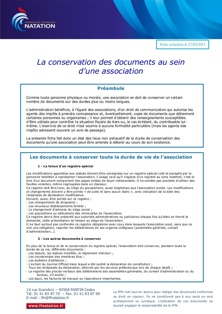 Conservation Des Documents Au Sein D Une Association