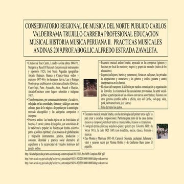 Practicas musicales andinas y criollas.