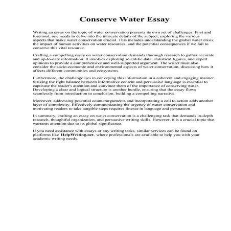 Conserve Water Essay. California Polytechnic State University San Luis Obispo