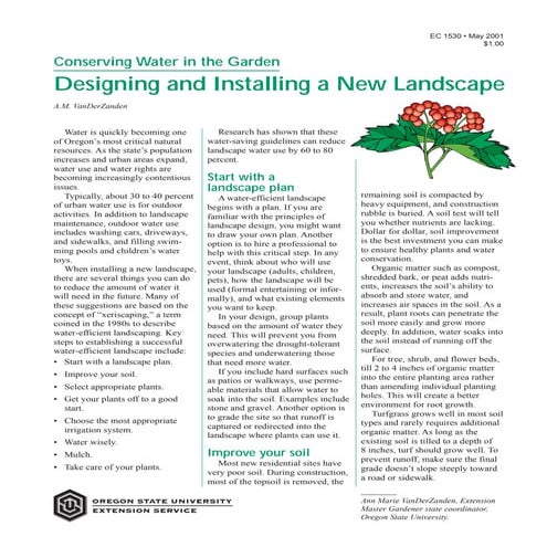Conserving Water in the Garden: Designing and Installing a New Landscape - Or...
