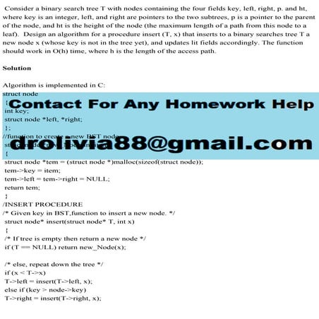 Consider a binary search tree T with nodes containing the four fields.pdf