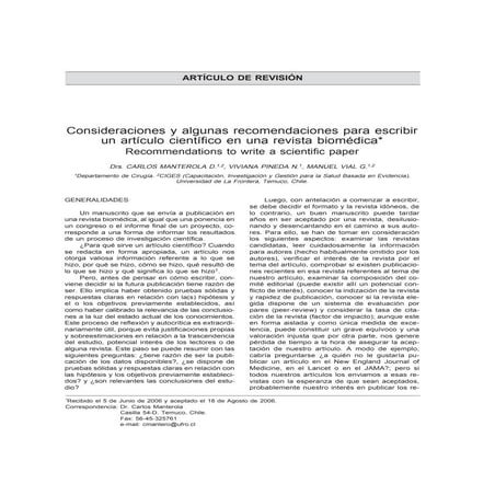 Consideraciones  para escribir  un articulo