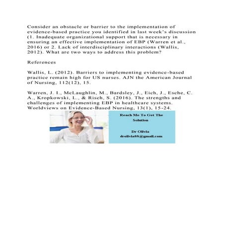 Consider an obstacle or barrier to the implementation of evidence-ba.docx