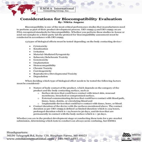 Considerations for Biocompatibility Evaluation
