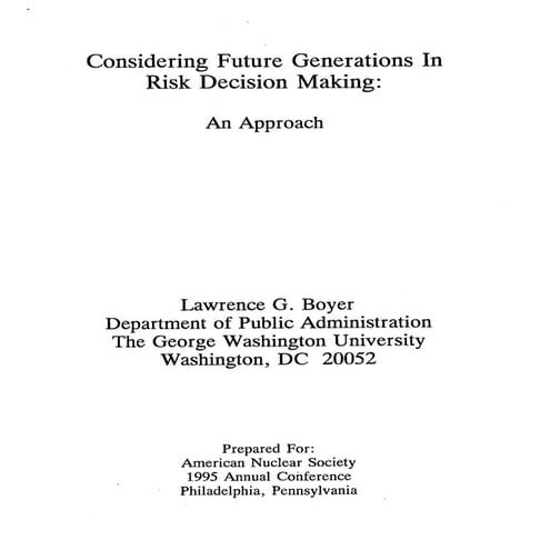 Considering Future Generations In Risk Decision-Making- | PDF